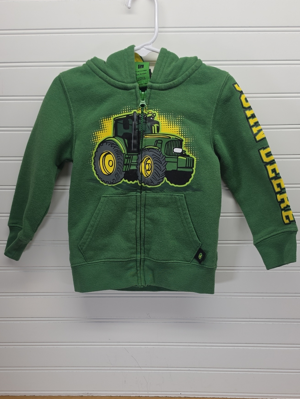 John Deere Green Kids' Tractor Graphic Zip Hoodie with Yellow Accents Size 2T